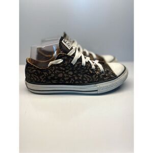 Converse Star Juniors Kids Sz 3 Low Shimmer Leopard Cheetah Animal Print 640469F